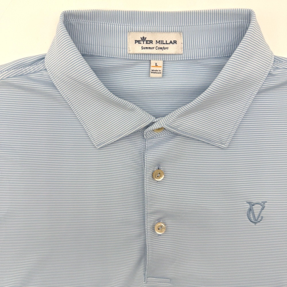 Peter Millar Polo Shirt Men L Blue Summer Comfort Micro Stripe Performance 5798
